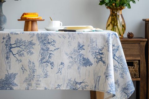 Hot Sale Elegant Customizable Printed Polyester Linen Tablecloth  for Kitchen
