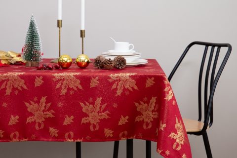 Christmas Jacquard Golden Tablecloth with Lurex Yarn