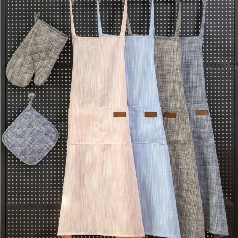 High Quality Wholesale Linen Yarn-dyed Apron Set for Kitchen Coffee Shop Clean Cooking