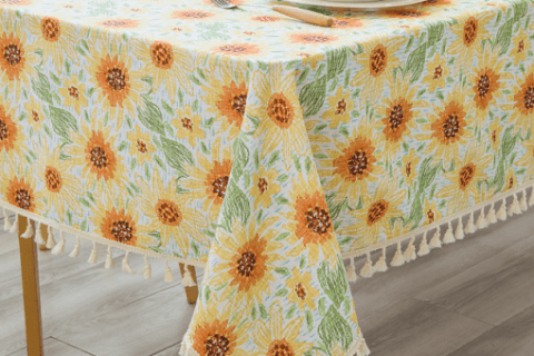 Festive Foil Print Tablecloth | Christmas Star & Tree Design, Polyester